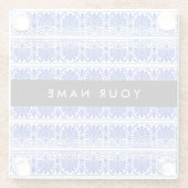 ギリシャ語フレットアラベスクブルー，あなたの名前，パーソナライズ ガラスコースター (裏面)