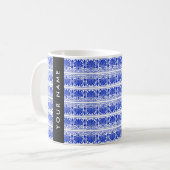 ギリシャ語フレットアラベスクブルー,あなたの名前,パーソナライズ コーヒーマグカップ (正面左)