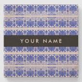 ギリシャ語フレットアラベスクブルー,あなたの名前,パーソナライズ ストーンコースター (正面)