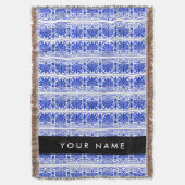 ギリシャ語フレットアラベスクブルー，あなたの名前，パーソナライズ スローブランケット (正面縦)