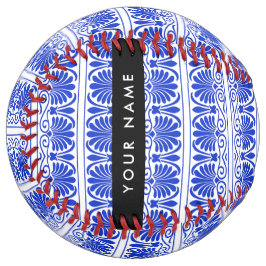 ギリシャ語フレットアラベスクブルー，あなたの名前，パーソナライズ ソフトボール