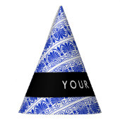ギリシャ語フレットアラベスクブルー，あなたの名前，パーソナライズ パーティーハット (左)