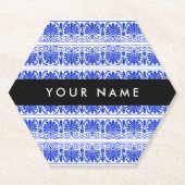ギリシャ語フレットアラベスクブルー,あなたの名前,パーソナライズ ペーパーコースター (正面)