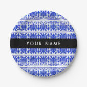 ギリシャ語フレットアラベスクブルー，あなたの名前，パーソナライズ ペーパープレート (正面)