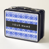 ギリシャ語フレットアラベスクブルー，あなたの名前，パーソナライズ メタルランチボックス (裏面)