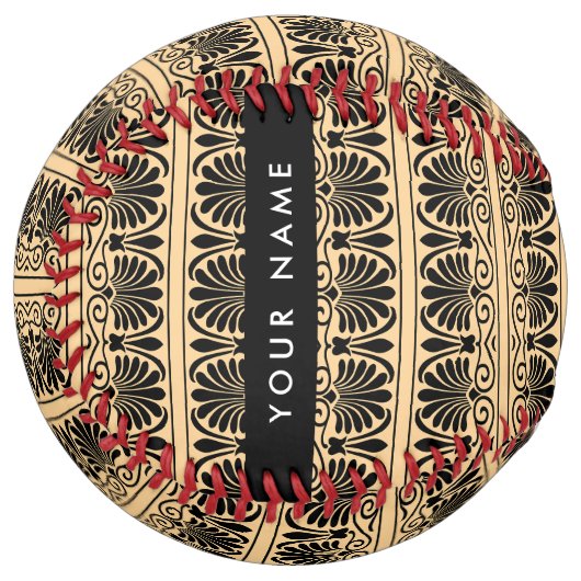 ギリシャ語フレット・アラベスク・ブラウン、お名前、パーソナライズ ソフトボール (正面左)