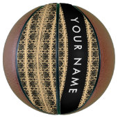 ギリシャ語フレット・アラベスク・ブラウン、お名前、パーソナライズ バスケットボール (縦)