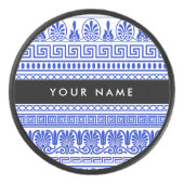 ギリシャ語フレット、ミックスミックスミアンダー鍵、ブルー、あなたの名前 アイスホッケーパック (正面)