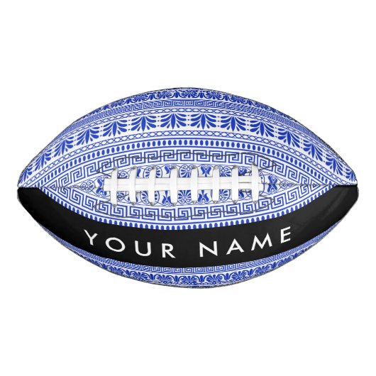 ギリシャ語フレット、ミックスミックスミアンダー鍵、ブルー、あなたの名前 アメリカンフットボール (正面)