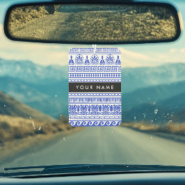 ギリシャ語フレット、ミックスミックスミアンダー鍵、ブルー、あなたの名前 カーエアーフレッシュナー