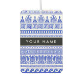 ギリシャ語フレット、ミックスミックスミアンダー鍵、ブルー、あなたの名前 カーエアーフレッシュナー (正面)