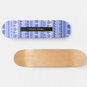 ギリシャ語フレット、ミックスミックスミアンダー鍵、ブルー、あなたの名前 スケートボード (横)