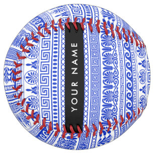 ギリシャ語フレット、ミックスミックスミアンダー鍵、ブルー、あなたの名前 ソフトボール