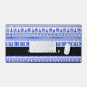 ギリシャ語フレット、ミックスミックスミアンダー鍵、ブルー、あなたの名前 デスクマット (キーボード&マウス)