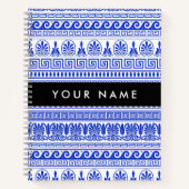 ギリシャ語フレット、ミックスミックスミアンダー鍵、ブルー、あなたの名前 ノートブック (正面)