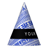 ギリシャ語フレット、ミックスミックスミアンダー鍵、ブルー、あなたの名前 パーティーハット (左)