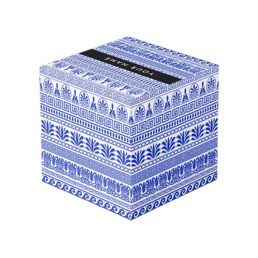 ギリシャ語フレット、ミックスミックスミアンダー鍵、ブルー、あなたの名前 フォトキューブ (裏面アングル)