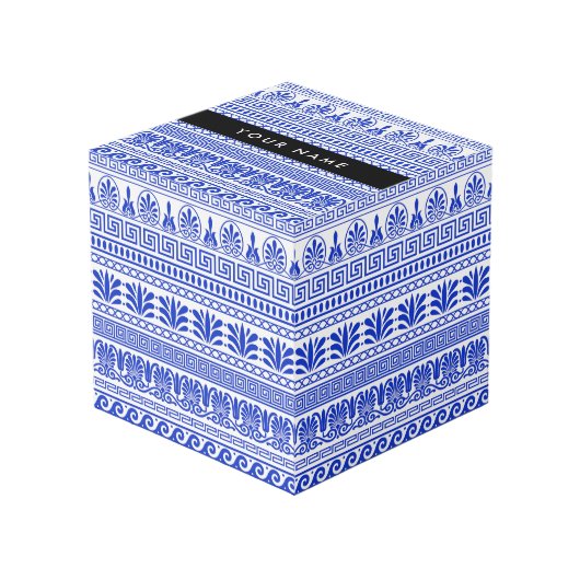 ギリシャ語フレット、ミックスミックスミアンダー鍵、ブルー、あなたの名前 フォトキューブ (正面アングル)