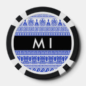 ギリシャ語フレット、ミックスミックスミアンダー鍵、ブルー、あなたの名前 ポーカーチップ (裏面)