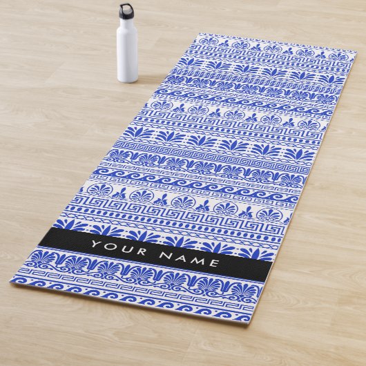 ギリシャ語フレット、ミックスミックスミアンダー鍵、ブルー、あなたの名前 ヨガマット (インサイチュ)