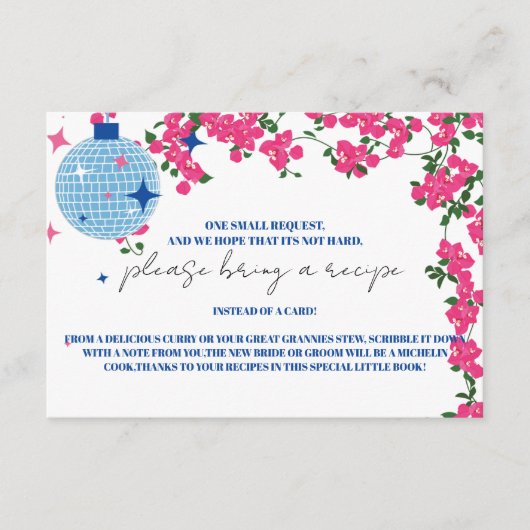 ギリシャ語ブーゲンビリアブライダルシャワーレシピ要求 エンクロージャーカード (正面)
