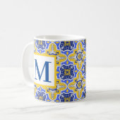 ギリシャ語ポルトガル語ブルーと黄色のタイルazul コーヒーマグカップ (正面左)