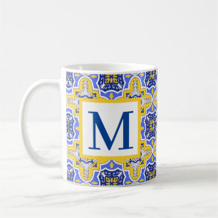 ギリシャ語ポルトガル語ブルーと黄色のタイルazul コーヒーマグカップ