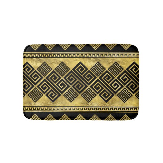 ギリシャ語ミアンダー – ギリシャ語鍵ブラックと金ゴールド バスマット (正面)