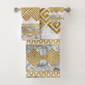 ギリシャ語ミアンダー – ギリシャ語鍵ホワイトマーブルと金ゴールド バスタオルセット (インサイチュ)