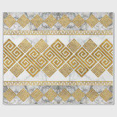 ギリシャ語ミアンダー – ギリシャ語鍵ホワイトマーブルと金ゴールド ラッピングペーパー (フラット)