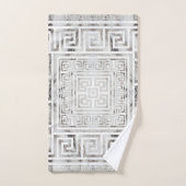 ギリシャ語ミアンダー – ギリシャ語鍵ホワイトマーブル質感 バスタオルセット (ハンドタオル)