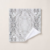 ギリシャ語ミアンダー – ギリシャ語鍵ホワイトマーブル質感 バスタオルセット (ウォッシュタオル)