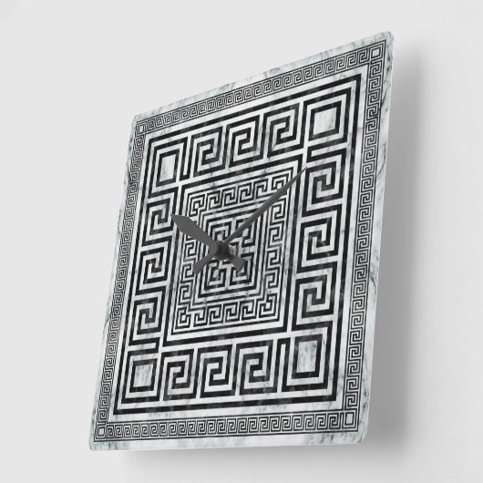 ギリシャ語ミアンダー – ギリシャ語鍵白黒の大理石 スクエア壁時計 (傾斜)