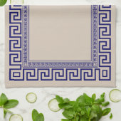 ギリシャ語ミアンダー – ギリシャ語鍵 – 青とクリーム キッチンタオル (折り畳み)