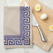ギリシャ語ミアンダー – ギリシャ語鍵 – 青とクリーム キッチンタオル (四つ折り)