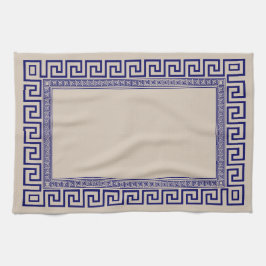 ギリシャ語ミアンダー – ギリシャ語鍵 – 青とクリーム キッチンタオル