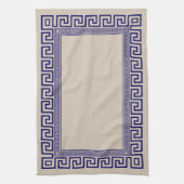 ギリシャ語ミアンダー – ギリシャ語鍵 – 青とクリーム キッチンタオル (縦)