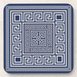 ギリシャ語ミアンダー – ギリシャ語鍵 – 青とクリーム コースター