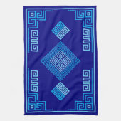 ギリシャ語ミアンダー – ギリシャ語鍵 – 青の影 キッチンタオル (縦)