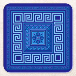 ギリシャ語ミアンダー – ギリシャ語鍵 – 青の影 スクエアペーパーコースター