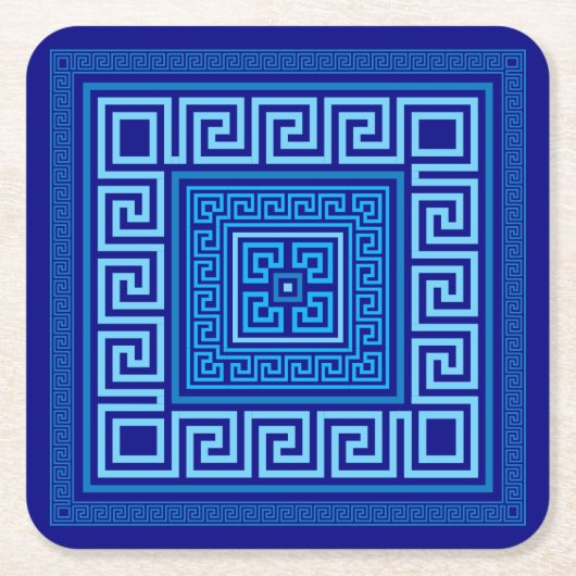 ギリシャ語ミアンダー – ギリシャ語鍵 – 青の影 スクエアペーパーコースター (正面)