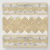 ギリシャ語メアンダー – ギリシャ鍵白大理石と金ゴールド ストーンコースター (正面)