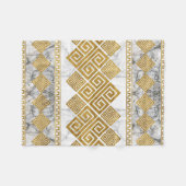 ギリシャ語メアンダー – ギリシャ鍵白大理石と金ゴールド フリースブランケット (正面(横))