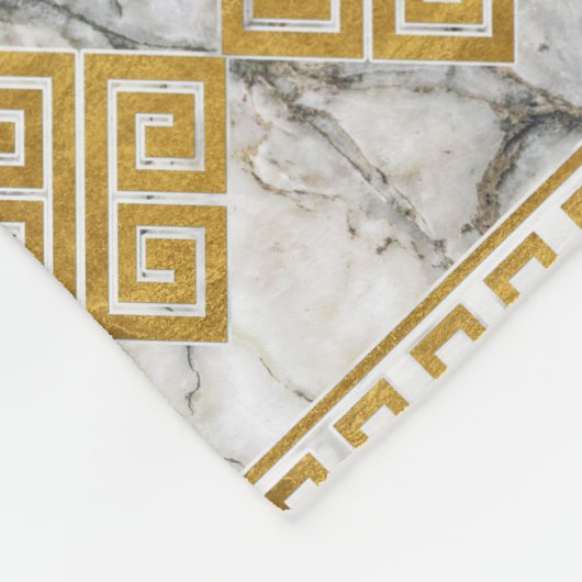 ギリシャ語メアンダー – ギリシャ鍵白大理石と金ゴールド フリースブランケット (角)