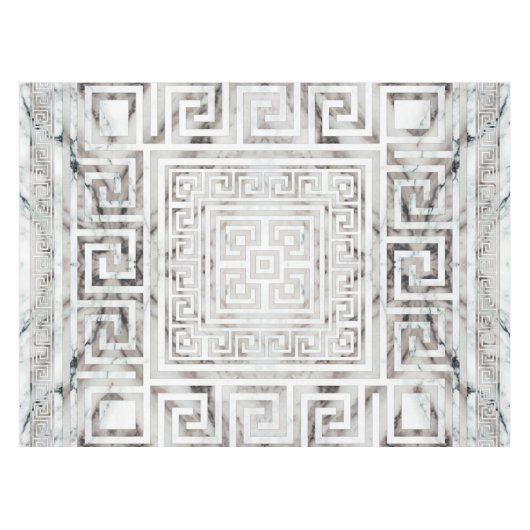 ギリシャ語メアンダー – ギリシャ鍵白大理石質感 テーブルクロス (正面(横))