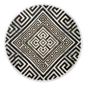 ギリシャ語メアンダー – ギリシャ鍵黒と白大理石 セラミックノブ (正面)