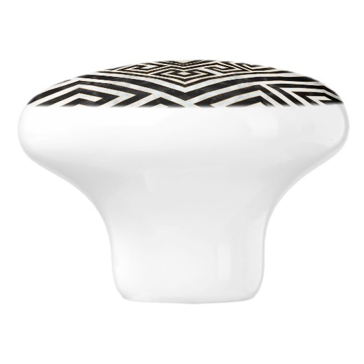 ギリシャ語メアンダー – ギリシャ鍵黒と白大理石 セラミックノブ (側面)