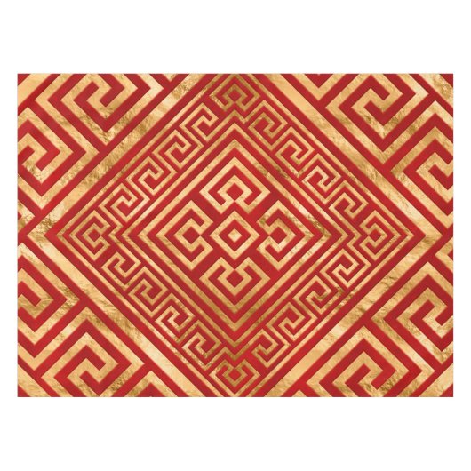 ギリシャ語蛇行 – ギリシャ鍵-金ゴールドオンレッド#6 テーブルクロス (正面(横))