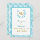 ギリシャ語鍵とローレルリースティール(緑がかった色)リクエスト3 セーブザデート (正面/裏面)