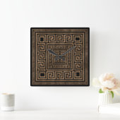 ギリシャ語鍵オーナメント – ギリシャ語ミアンダー – 金ゴールドオンブラック スクエア壁時計 (ホーム)